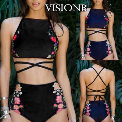 2pcs donna vita alta Bikini Floreale Set Off spalla Ruffle Imbottito Costume Da Bagno