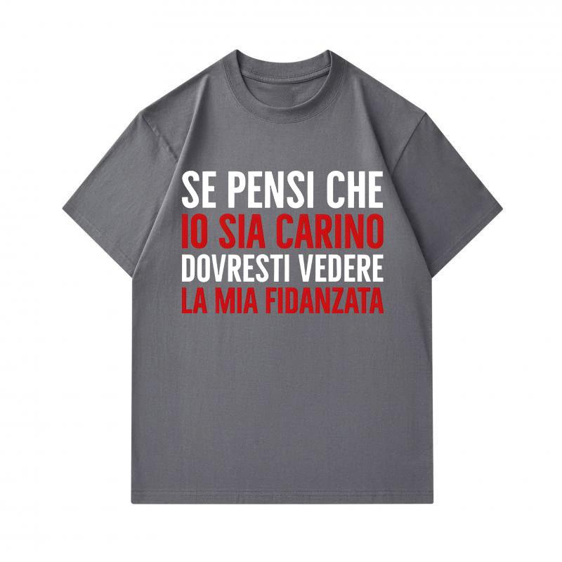Men's 100% Cotton Crew Neck Short Sleeve T-Shirt, Funny Italian Slogan Printed Casual Loose Tee, Comfortable Breathable Daily Wear Top for Men