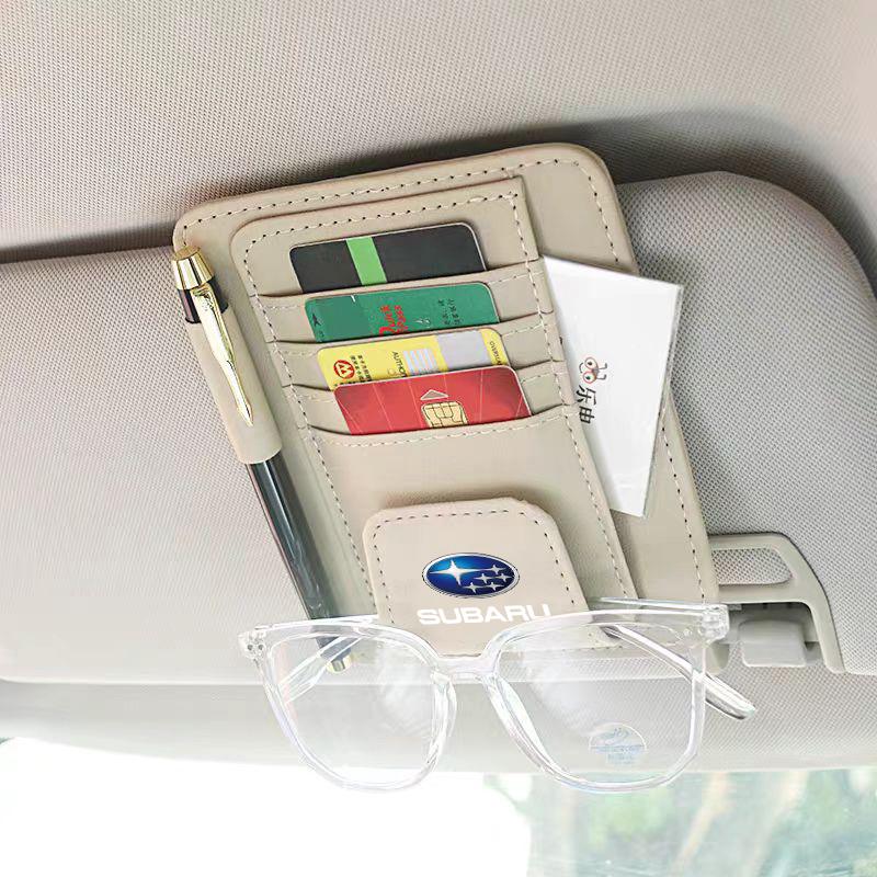 Car Sun Visor Organizer Storage Bag Card Sunglasses Clip For Subaru Forester Tribeca STI WRX BRZ Outback Crosstrek Smart Legacy rgw1