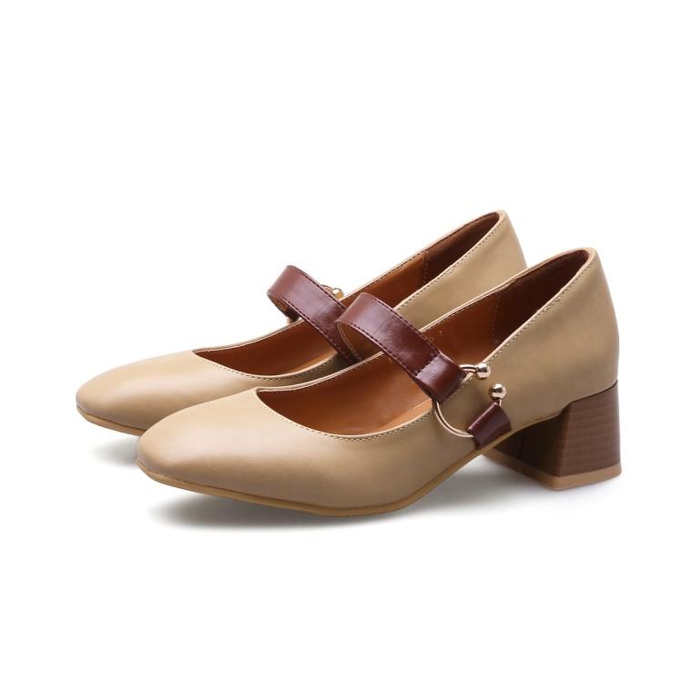 Women's High-heeled Single Shoes Spring and Summer New Thick Heel Large Size Light Mouth Low-top Shoes Simple Four-season Shoes