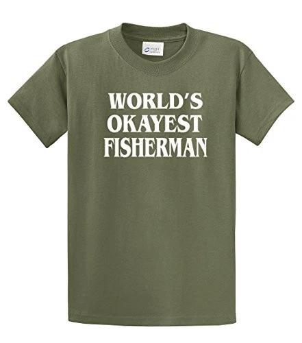 World s Okayest Fisherman T Shirt Funny Tee for Fishing military S