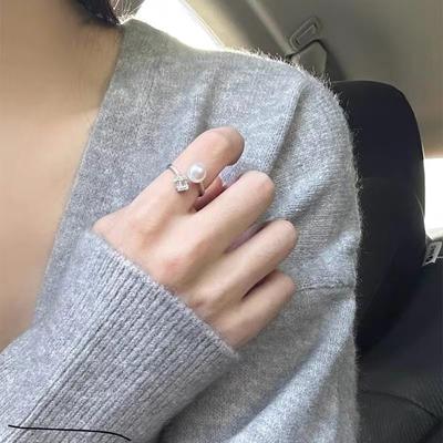 Niche Design Freshwater Pearl Sweet Gift Personalized Ring Women'S Sugar Cube Open Ring Small And Fresh