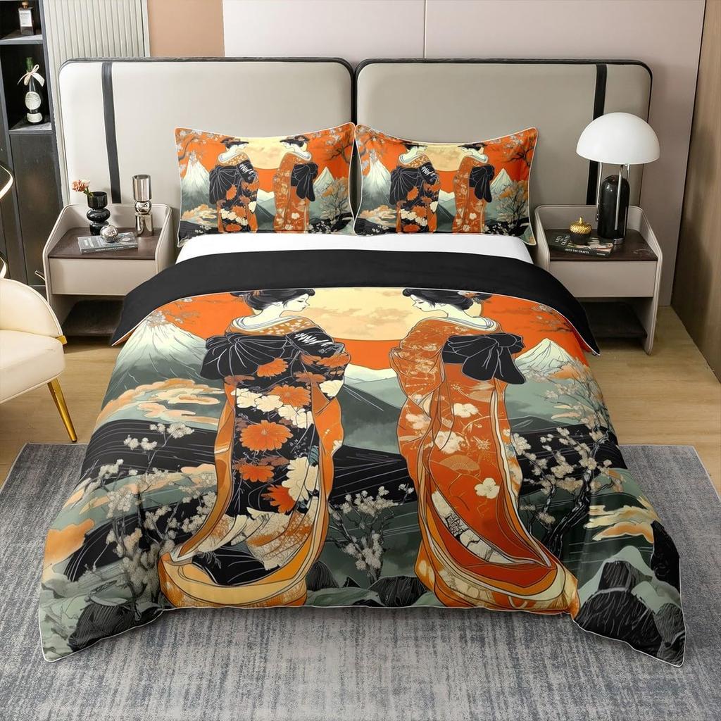 Comforter Japanese Ukiyoe Theme Queen King Size Printed Bedding Set Kids Bedroom Decor Japanese Style 3 Pcs With 2 S