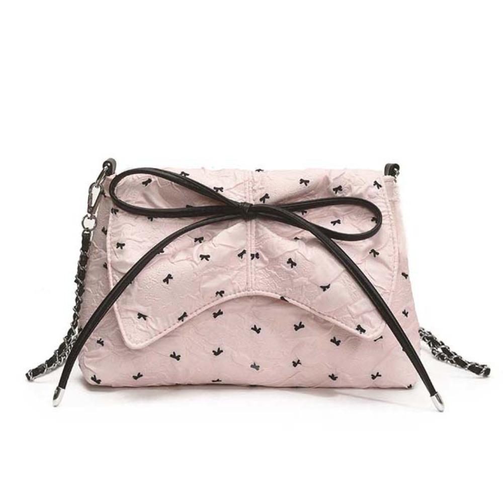 Ribbon Pendant Bow PU Shoulder Pouch Sweet Women Crossbody Bag Shopping French Chain Bag  Women