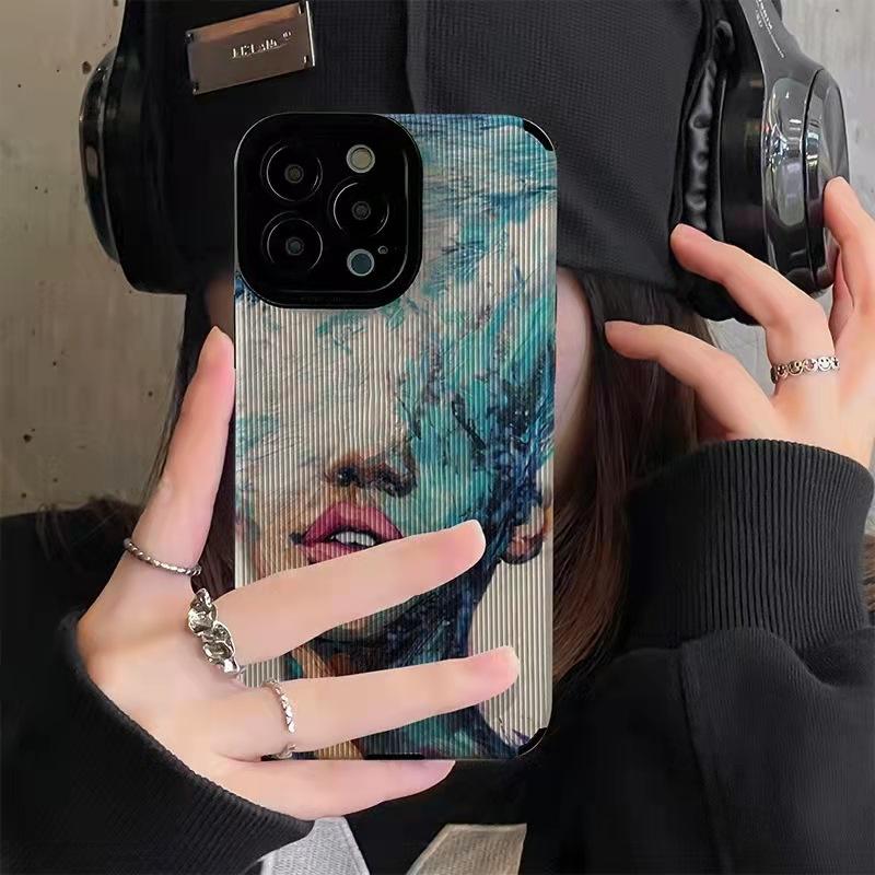 Modne Etui na Telefon z Portretem w Stylu Malarstwa Olejnego dla iPhone 15 11 12 13 14 Pro Max Mini X XS XR 7 8 Plus SE Miękkie Odporne na Wstrząsy Etui