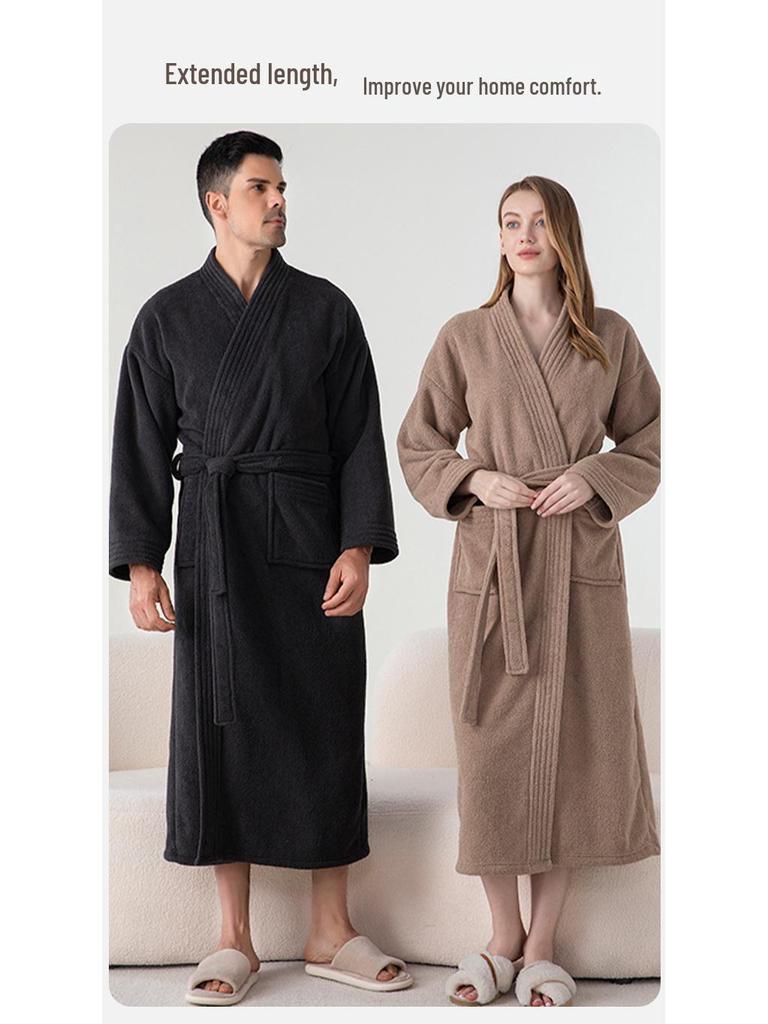 Couple's Coral Fleece Pajama Set: Women's & Men's Long, Thick, Warm Bathrobe for Autumn & Winter
