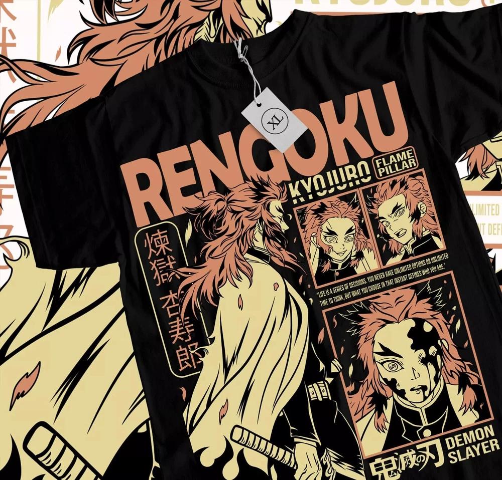 Kyojuro Rengoku TShirt Slayer Demon Vintage Anime Unisexga Horror Black Shirt S
