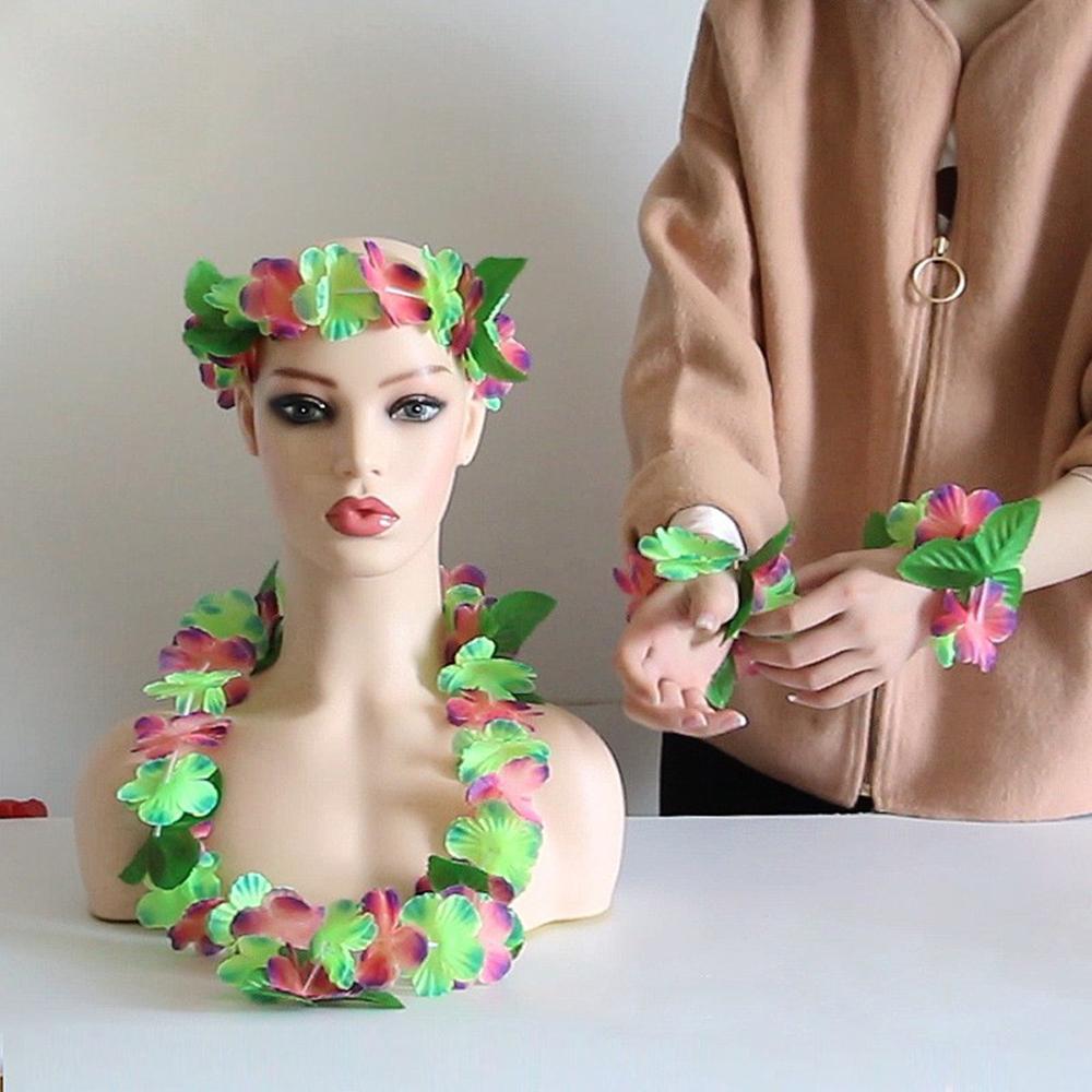 Hawaiian Leis Party Decorations, Hawaiian Flower Necklace Flowers Bracelets Headband, for Tropical Hawaiian Party Theme Beach Party