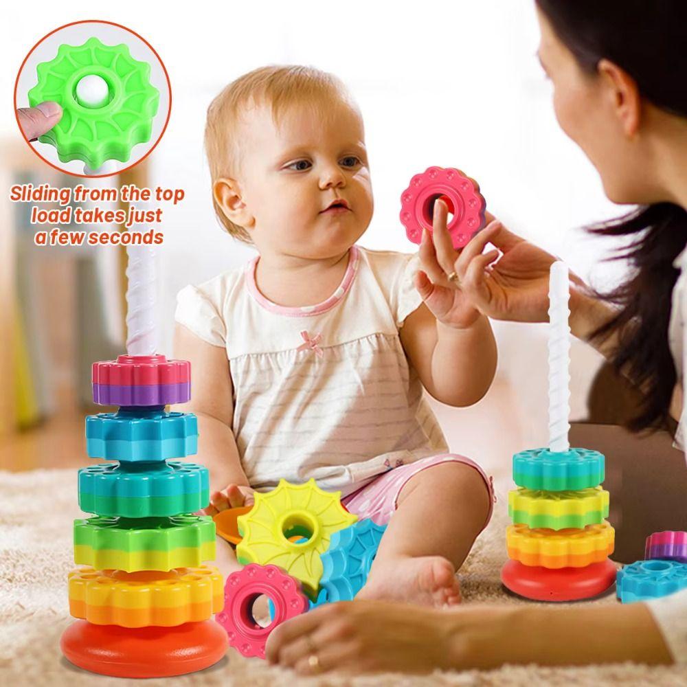 Montessori Rotating Screw Bolt Toys Perception Training Stacking Rainbow Tower Infant
