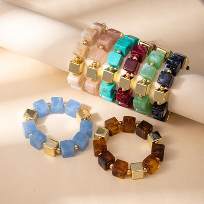 Personalized Niche Design Retro Style Irregular Geometric Square Acrylic Beaded Bracelet