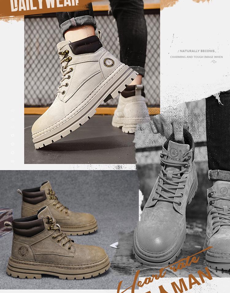 Putian Men's Genuine Leather Warm Fleece-Lined Martin Boots, Yellow British-Style Ankle Workwear Boots