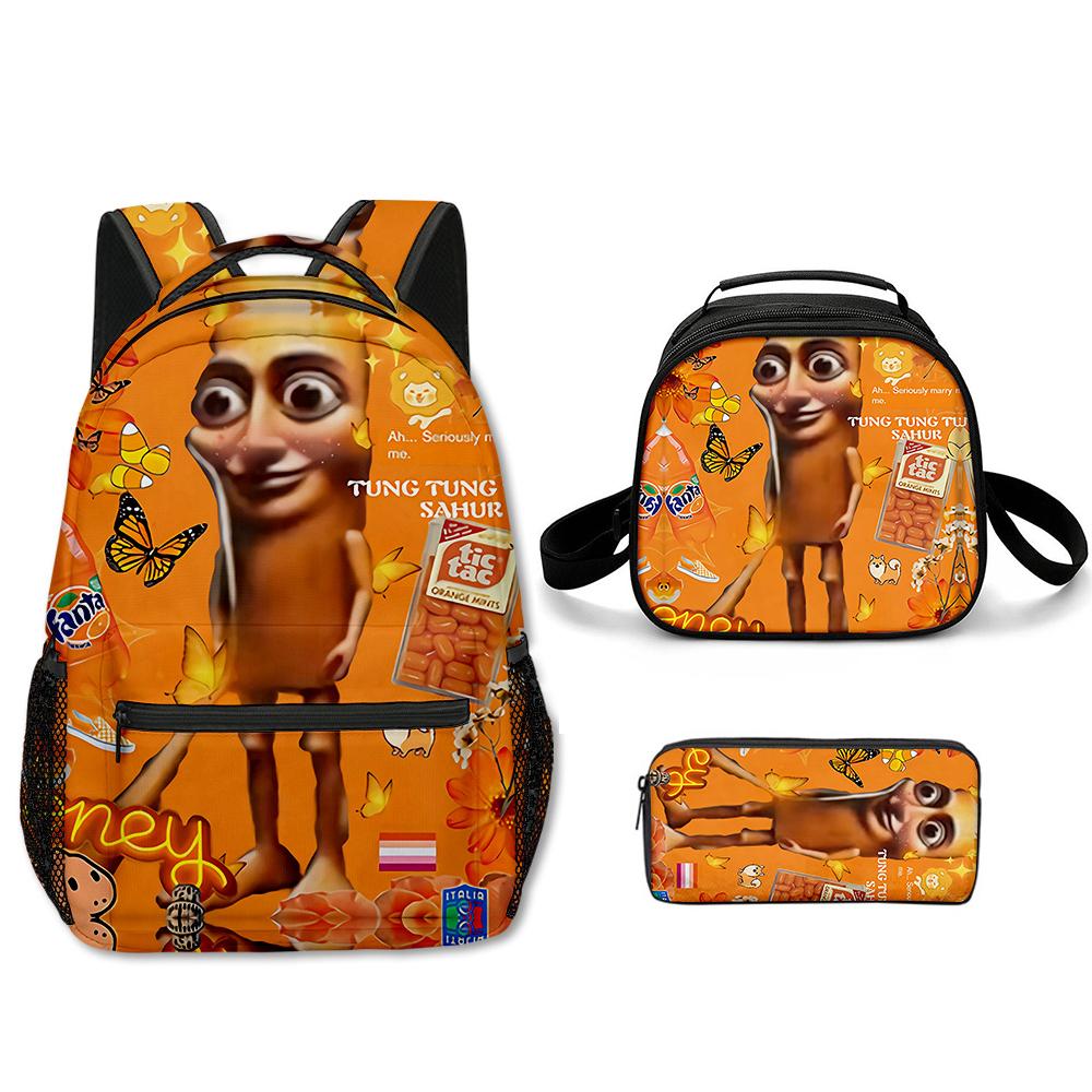 Popolare Novità Cartone Animato Cool tungtungtung Stampa 3D Set da 3 Pezzi Zaini Scolastici per Studenti Zaino per Laptop Borsa a Tracolla Borsa Pranzo Astuccio