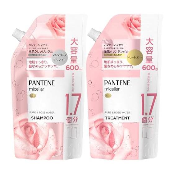 Pantene Micellar Shampoo & Conditioner Set 600mL+600g Refill Extra Large Pure & Rose Water