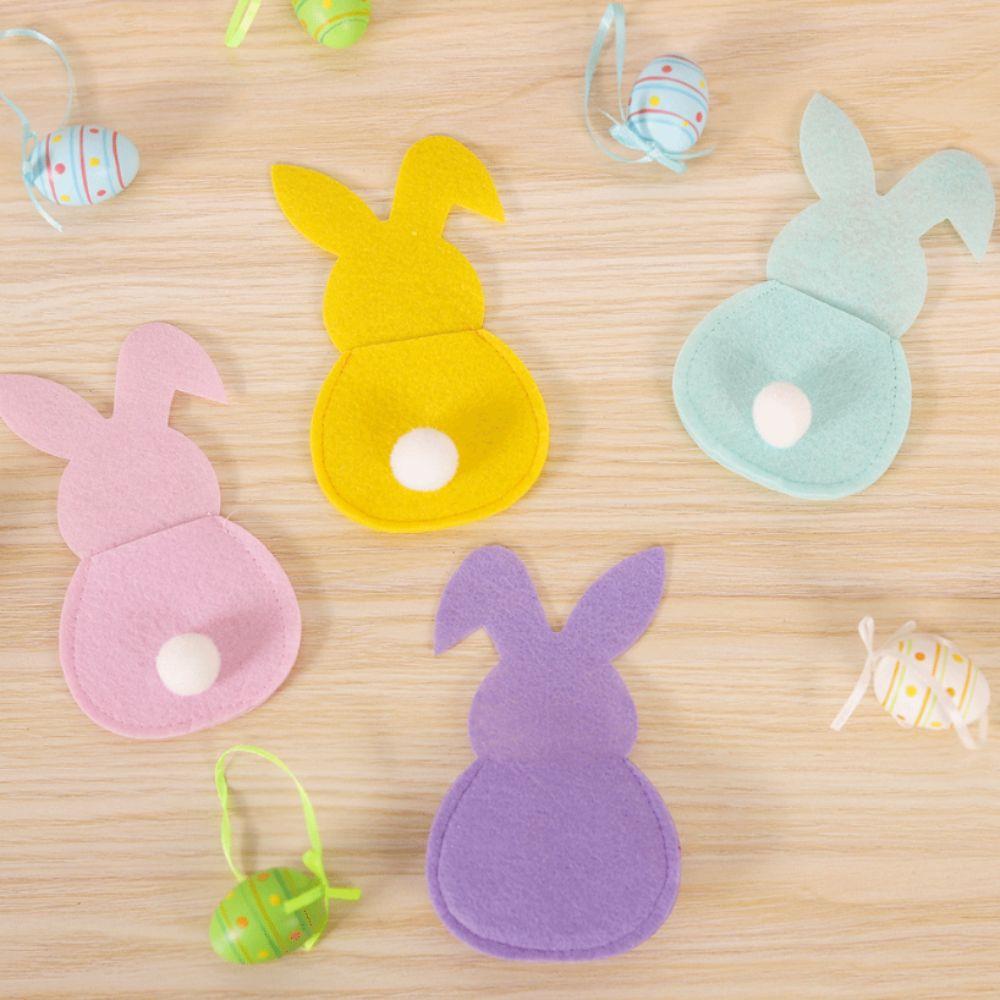 4pcs Rabbit Easter Fork Bag Reusable Cutlery Holder Bag Cute Easter Bunny Utensil Holder  Felt