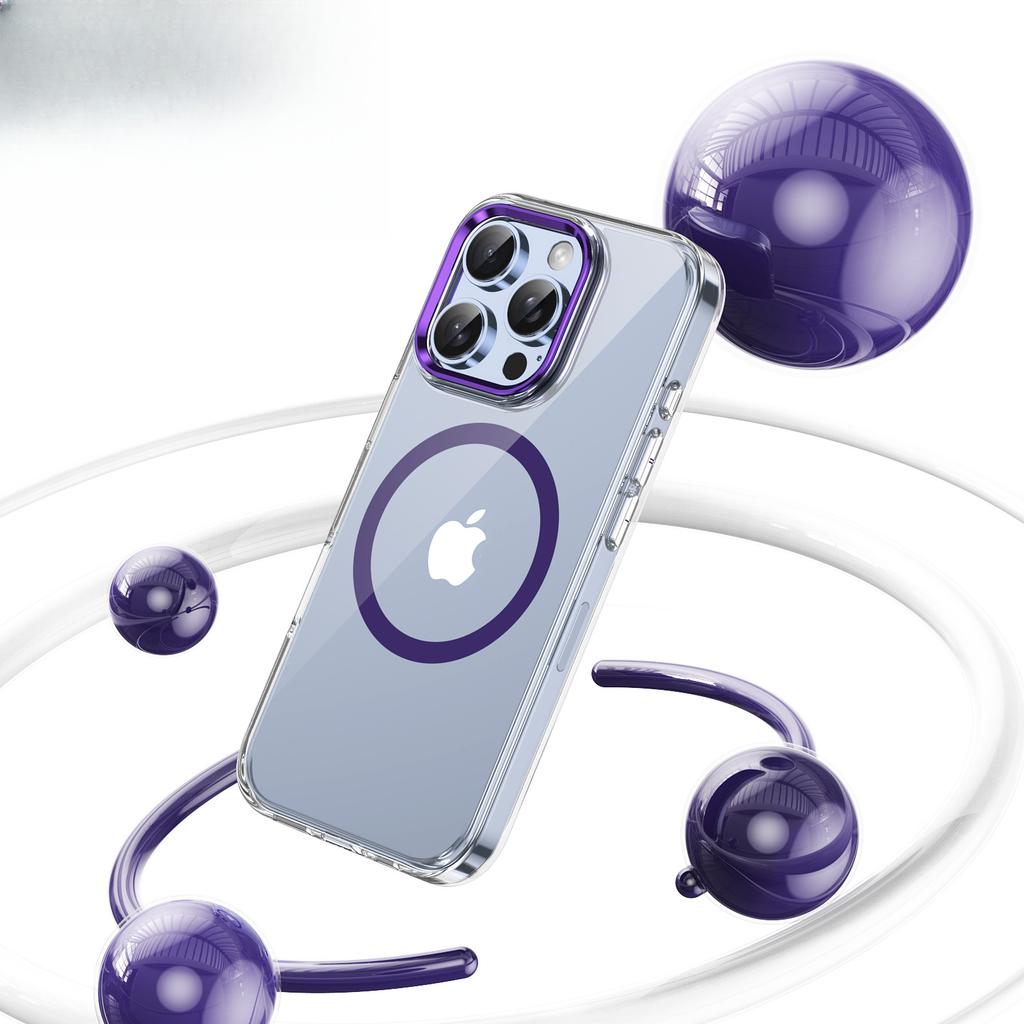 Suitable for IP16 Metal Lens, Apple 15pro Ice-sensing Glass Magnetic Case, 12 Fully Wrapped Anti-drop Phone Case