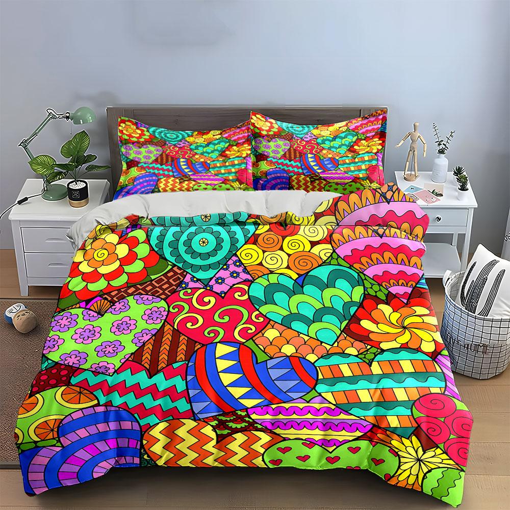 Colorful Heart Pattern Set Multiple Sizes Kid'S And Adults' Bedroom Exquisite 3Pc Bedding Set, Gift