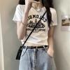 A pure cotton white t-shirt women's design front shoulder short sleeve summer letter print high waist spice top