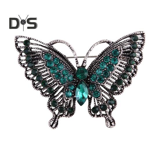 

Женская брошь в стиле ретро в форме полой бабочки со стразами, декоративная противоскользящая износостойкая прищепка для воротника пальто, шляпы, шарфа, украшения для выпускного вечера зелёный