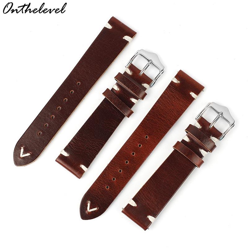 Men's Clearance Sale Cowhide Watch Strap - 22mm Crazy Horse Leather Cracked Pattern Wristband