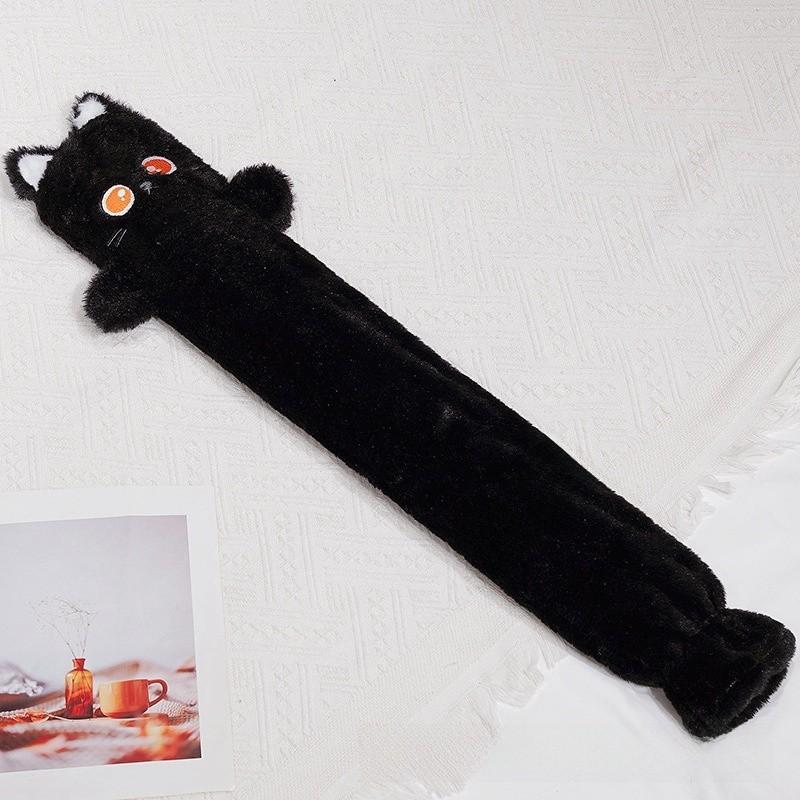 Cartoon Cat Shape Long Hot Water Bag With Soft Short Plush For Warmth And Gift Giving