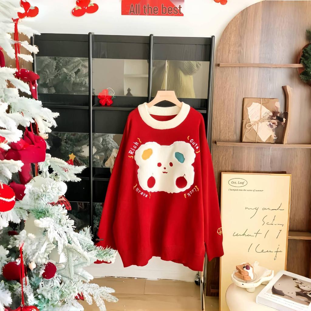 2025 Autumn/Winter Family Cartoon Knitted Sweater for First Birthday - Mother-Daughter Full Moon Outfit