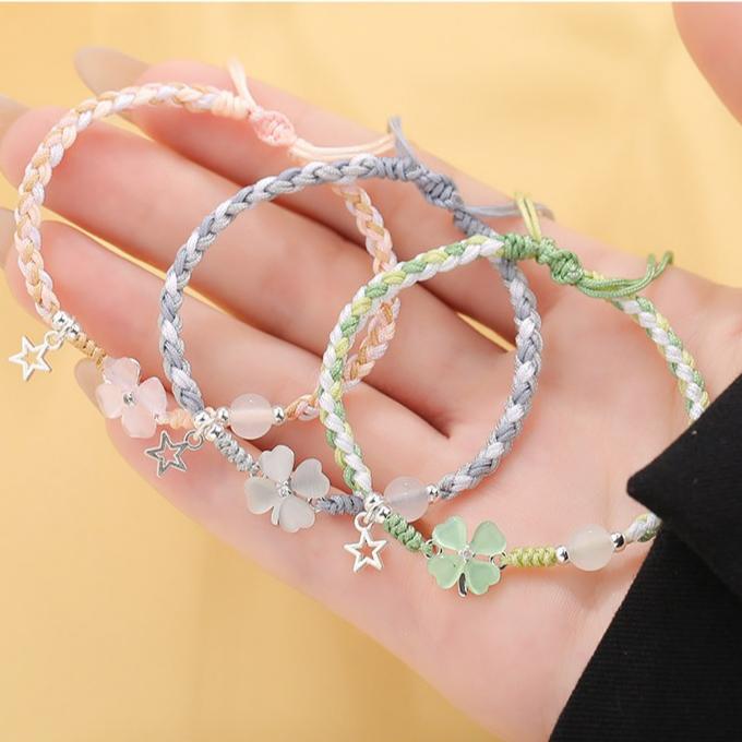 Four-leaf clover star braided hand rope bracelet simple and versatile lucky four-leaf clover bracelet sweet jewelry