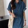 Women's Retro Slim Denim Shirt Dress - Korean Style Casual Short Sleeve, Age-Reducing 2021
