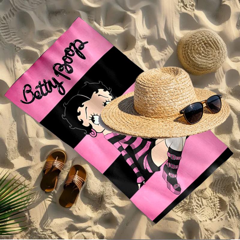 Betty Boop Print Beach Towel Design, Soft, Lightweight. for Home Bathroom, Spa, Pool, Yoga, Surfing, Camping, Gift for Family, Friend
