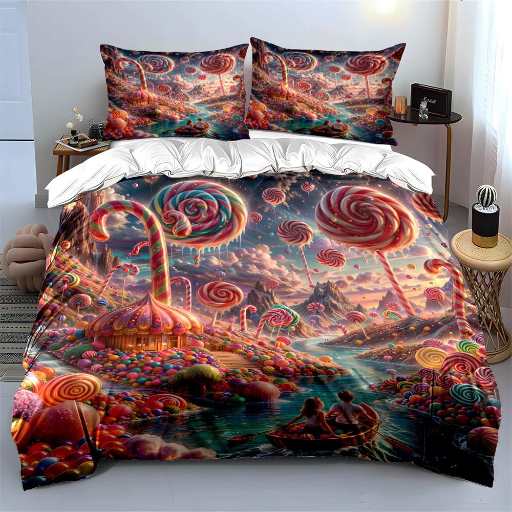 Candy Wonderland Decor Set Multiple Sizes Kid'S And Adults' Bedroom Exquisite 3Pc Bedding Set, Gift