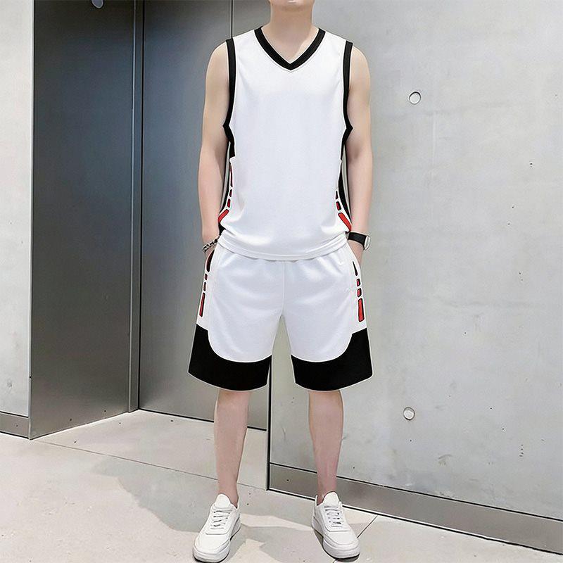 Men's 2026 Summer Sleeveless Ice Silk Basketball Training Vest and Shorts Set - Quick Dry and Loose Fit