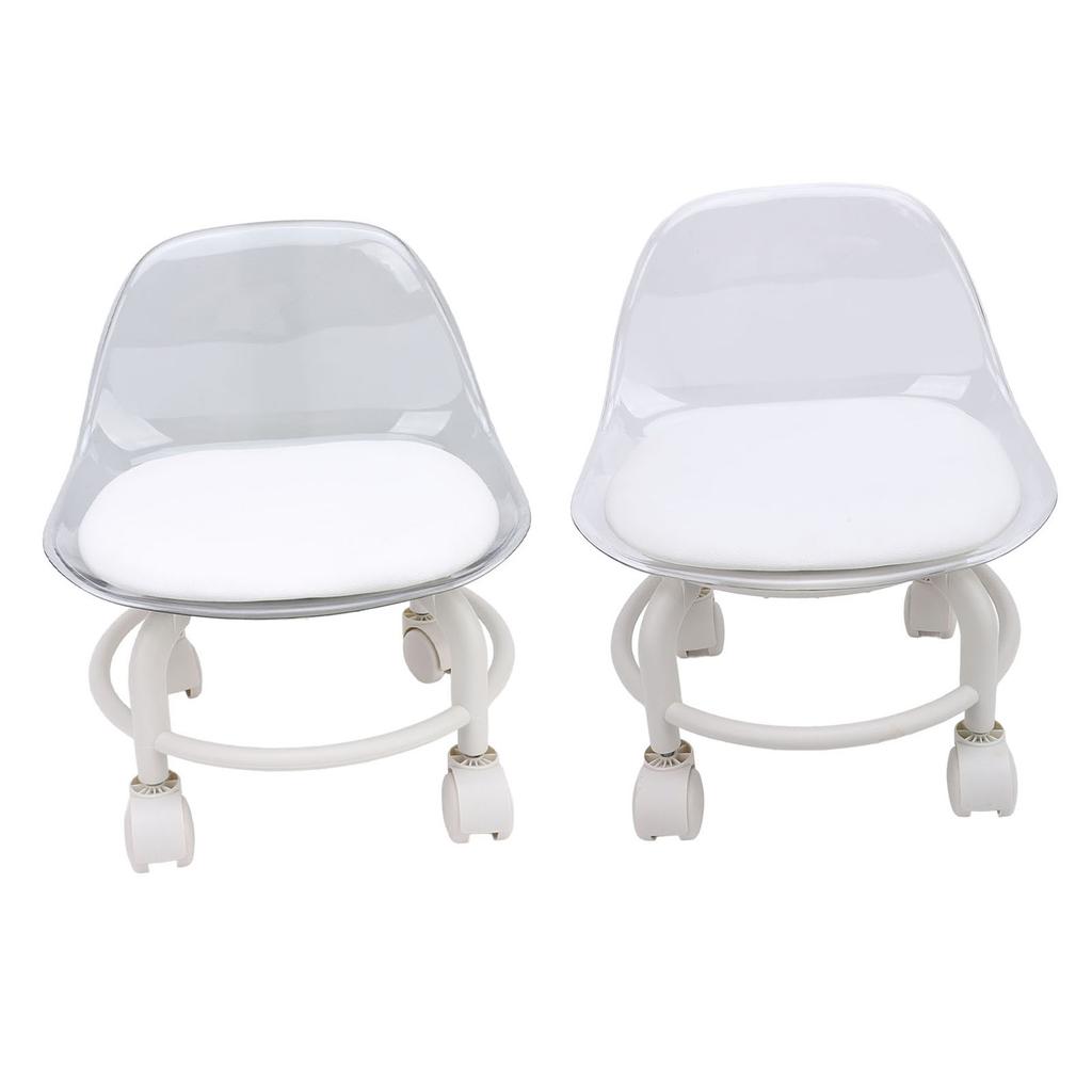 Low Rolling Stool with Wheels Back Support Small Acrylic Short Silent Mini Roller Seat