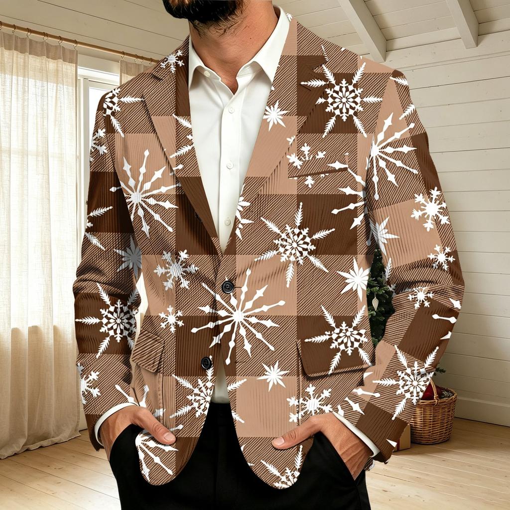 Men's Corduroy with Christmas Print Business Casual Suit Jacket for Holiday Party