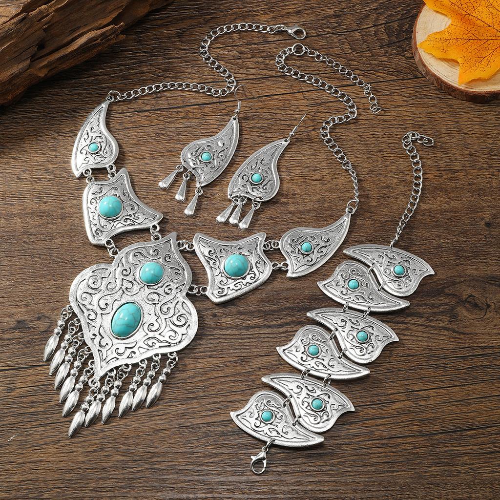 Bohemian Vintage Beads Tassel Choker Necklace Earrings Bracelet for Women India Gypsy Boho African Ethnic Jewelry Set