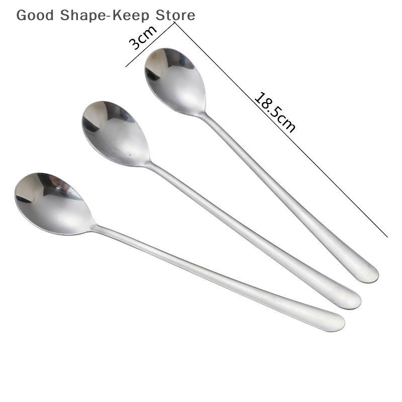 1/6/10Pcs Stainless Steel Long-Handled Ice Teaspoon Coffee Spoon Ice Cream Stirring Spoon Kitchen Household Tableware