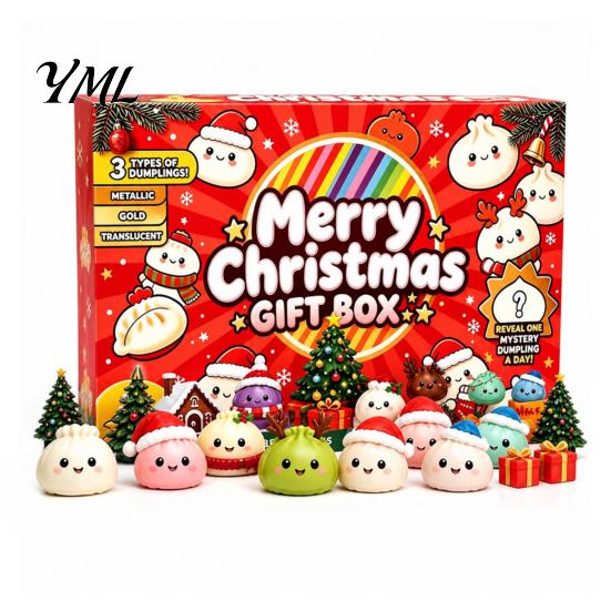 Christmas Surprise Gift Set Advent Calendar with Squeeze Toys, Cute Silicone Dumpling Figures, Countdown Stress Relief Sensory Fidget Toys for