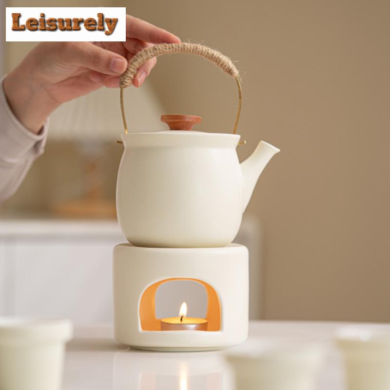 Exquisite Cream Yellow Ceramic Tea Pot Candle Heating Tea Warmer Base Tea Maker Baking Stove Boiling Water Kettle Furnace Holder