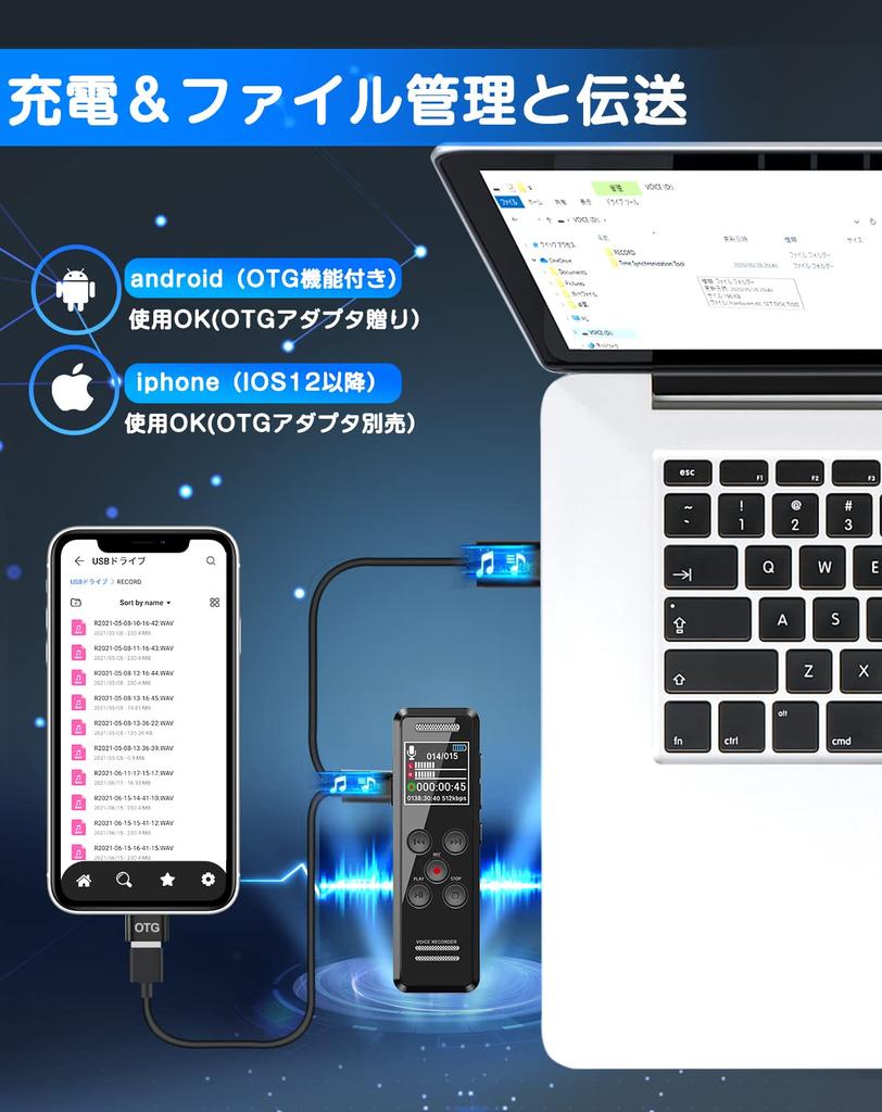 [32GB Large Capacity & 2276 Hours of Recording Storage] QZT Voice Recorder, IC Recorder, 32GB, 3072kbps, Ultra-Compact, Long Recording Capacity, 2276