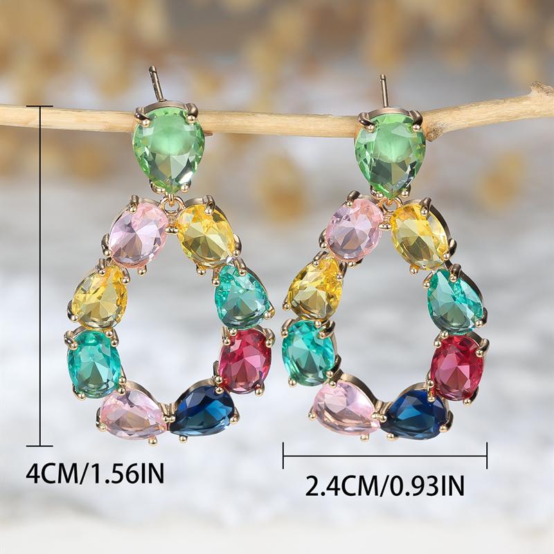 Colorful Crystal Zircon Water Drop Dangle Earrings for Women Luxury Gold Color Wedding Party Earrings Fine Jewelry