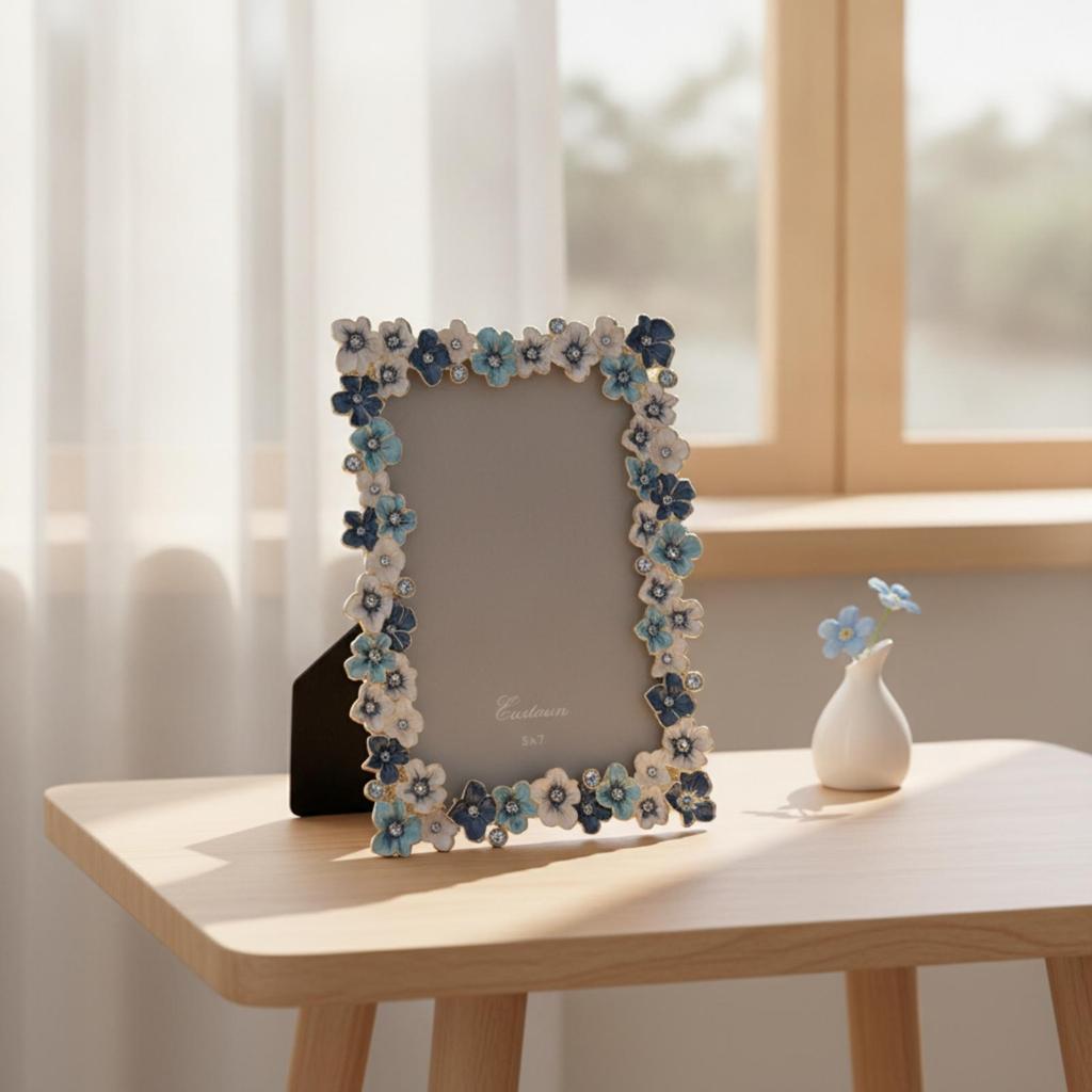 Flower Tabletop Photo Frame Embellished with Floral Border Decorative
