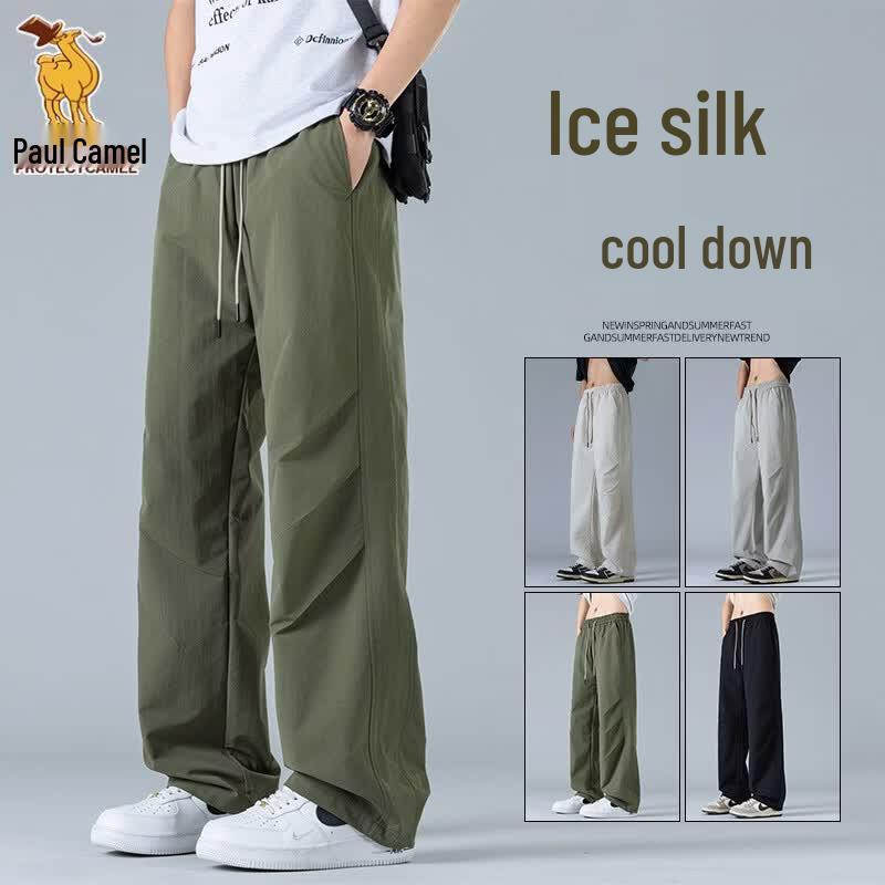 Men s Paul Camel Ice Silk Straight-Leg Sports Pants L