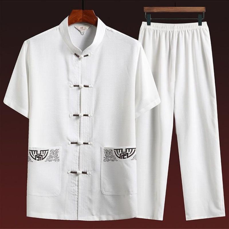 Tang Suit Men's Short-sleeved Suit Casual Chinese Style Hanfu Men's Tai Chi Suit Summer Morning Exercise Suit