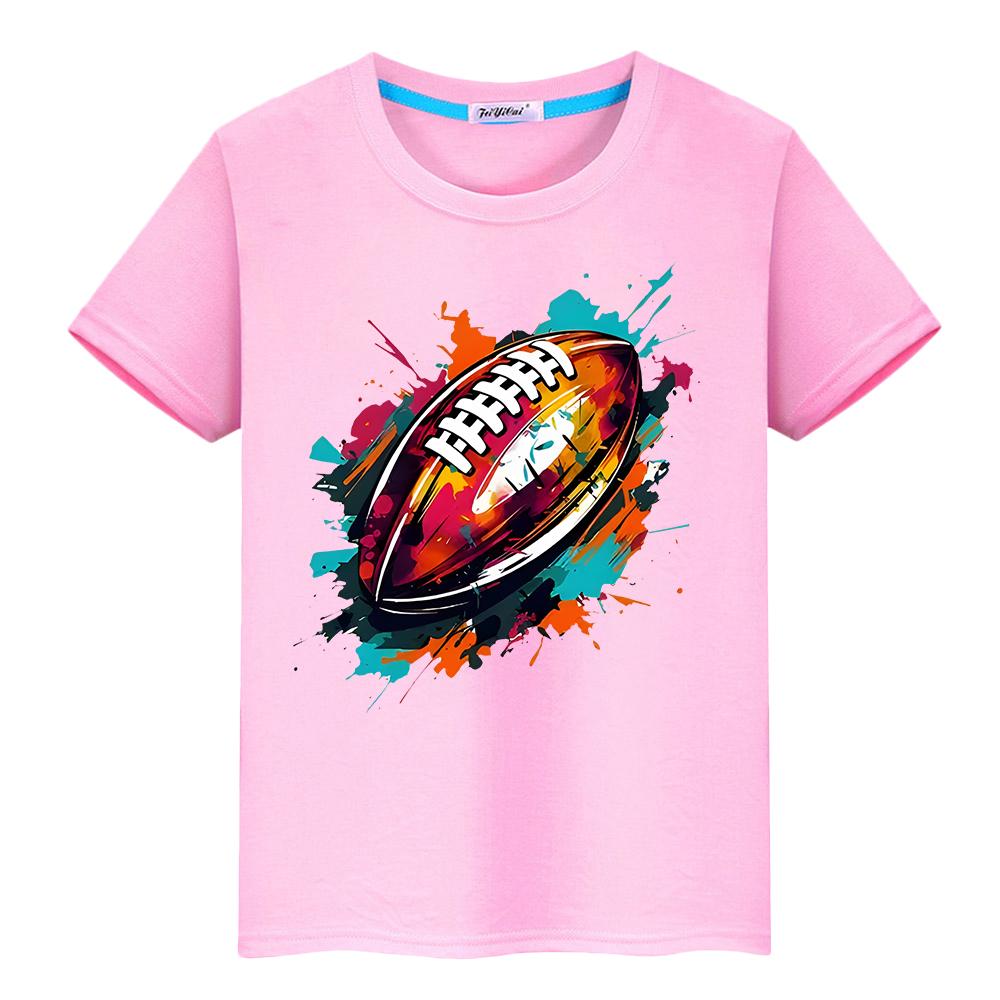 Rugby Print T-shirt 100%Cotton Cute Short Kawaii Tops  pride tshirt boy Summer anime Tees y2k one piece  gift kids clothes girls