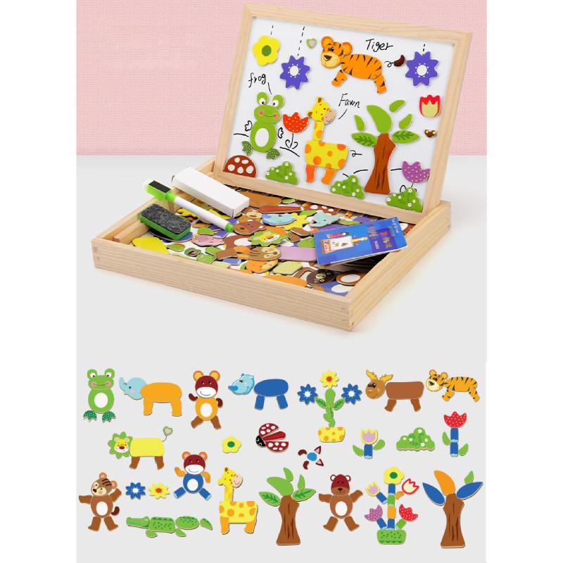 Wooden Cow Tiger Rabbit Animal Farm Theme Magnetic Puzzle Board Children Toy