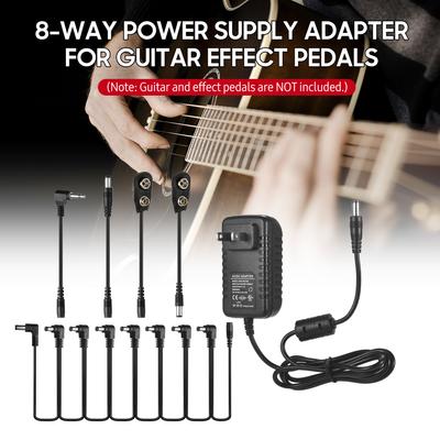 Caline CP-07B Guitar Effects Power Supply Adapter DC 9V 1A with 8-Way Daisy Chain Cable Reversed
