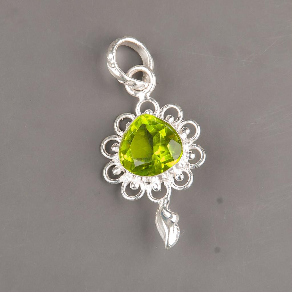 Peridot Gemstone 925 Sterling Silver Jewelry For Women Handcrafted Pendant 1.80" PP-4-3