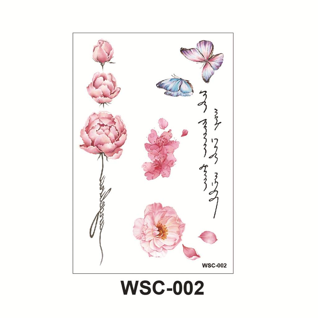 WSC Waterproof Non-Reflective Flower & Butterfly Tattoo Sticker
