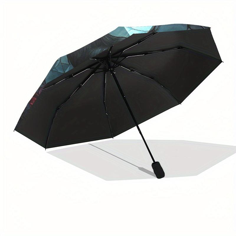 Gotische Krähe & Schädel Buntglas Wandkunst DekorationRegenschirmTragbarer 3-fach Kompakter Regenschirm für Damen & Herren Geschenk