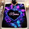 Neon Purple Blue Butterfly Heart Flannel Throw Blanket Personalized Floral Butterfly Sofa Bed Blanket