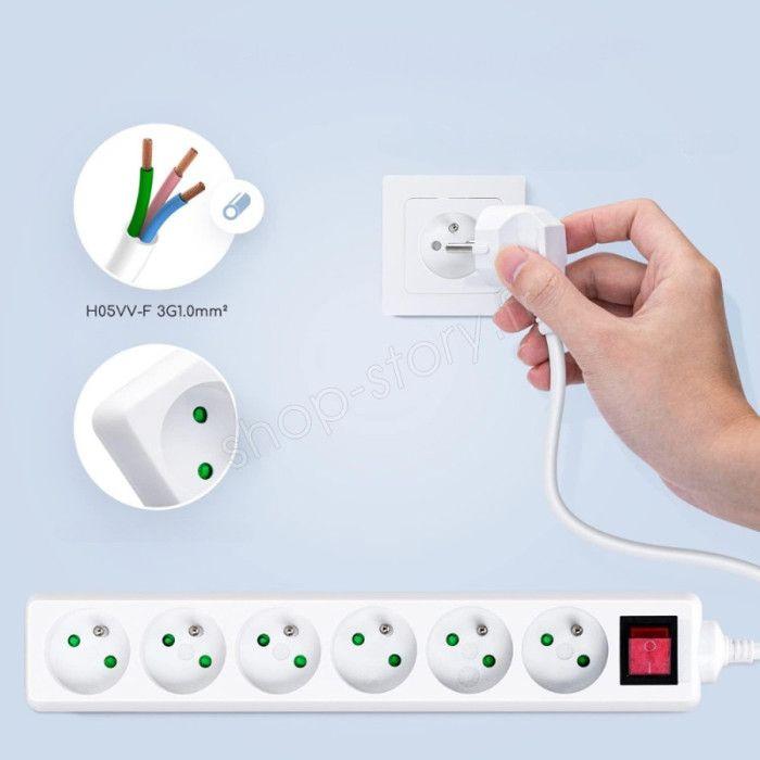 Bloc Multiprise - Noname - 6 Prises - Interrupteur - Protection Enfant - Panneau Ignifuge