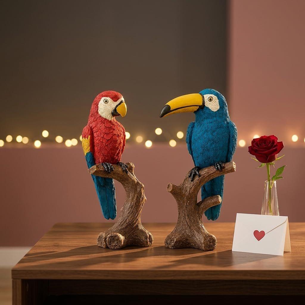 Parrot Love Couple Vastu Bird Figurine Showpiece Sitting On Tree for Home Decor (Pack of 1, Multicolor)